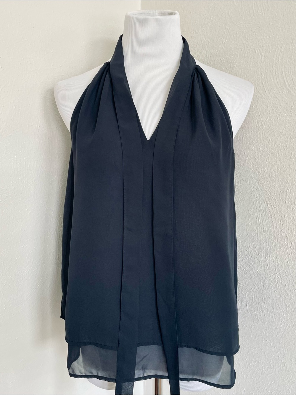 Banana Republic Charcoal Layered Convertible Tie Neck Halter Blouse Size M